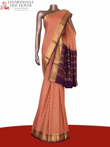 Pure Checks Butta Zari Mysore Crepe Silk Saree